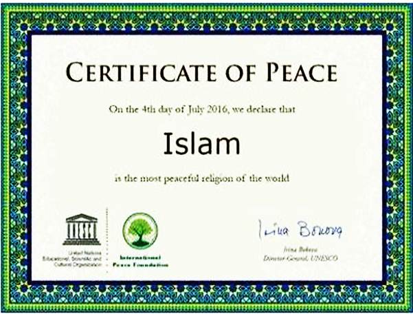 Certificate of Peace is a fake documents UNESCO