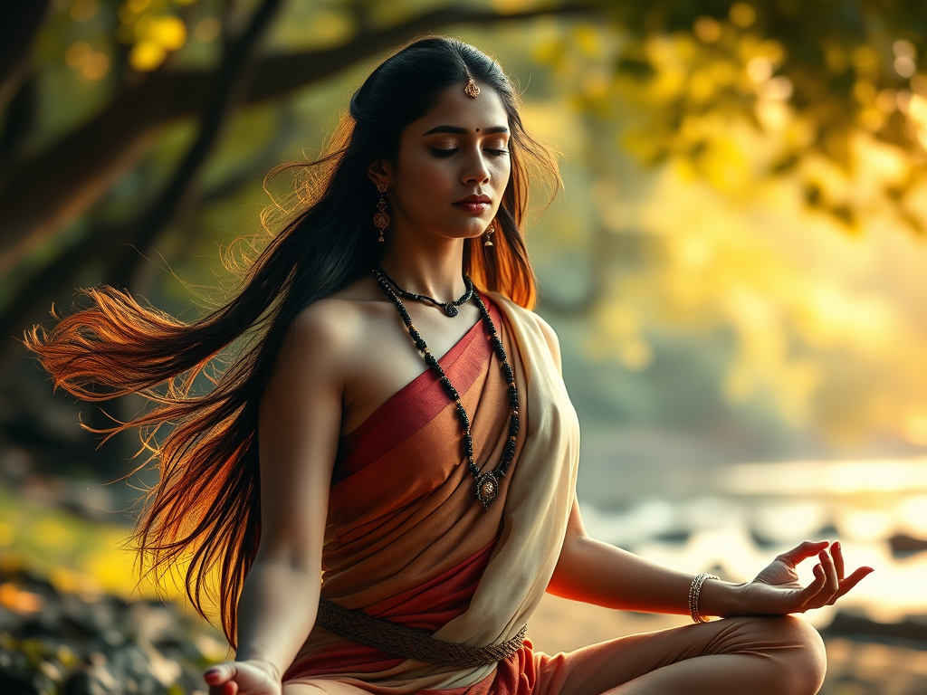 daughter-of-rishi-viswamitra-in-yogic-posture