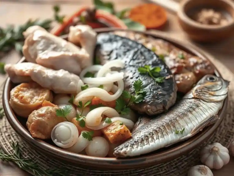 Fresh Chicken, Mutton, Fish, Onion, Garlic all are Sattvic Foods