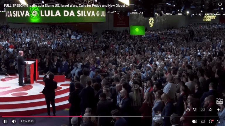 Lula da Silva delivers a blistering speech at the Global Progressive Mobilisation in Barcelona