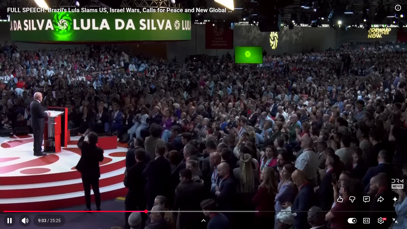 Lula da Silva delivers a blistering speech at the Global Progressive Mobilisation in Barcelona